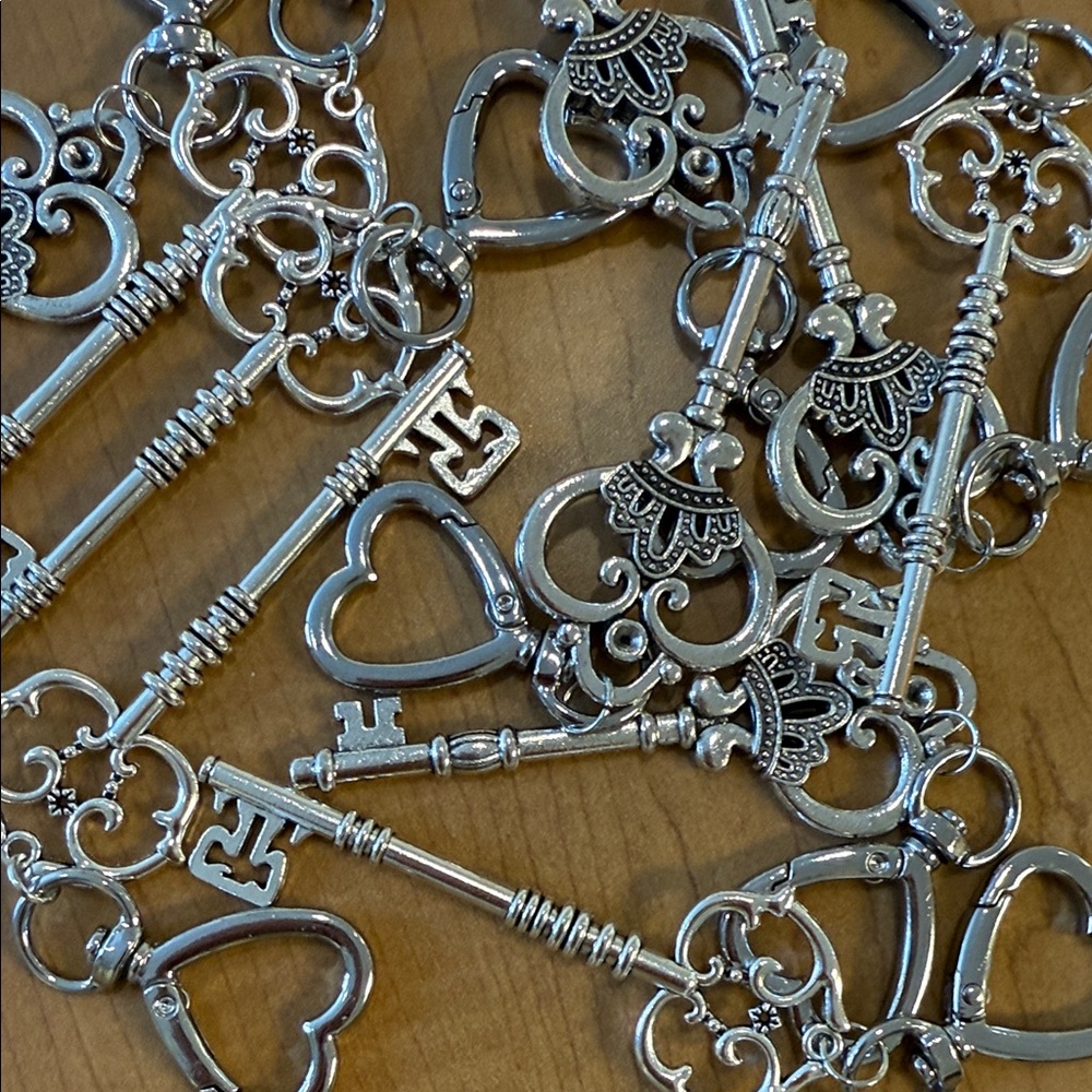 Large Skeleton Key Bag Charm or Key Holder in a Rustic Silver Tone; Handmade π - Picture 3 of 7